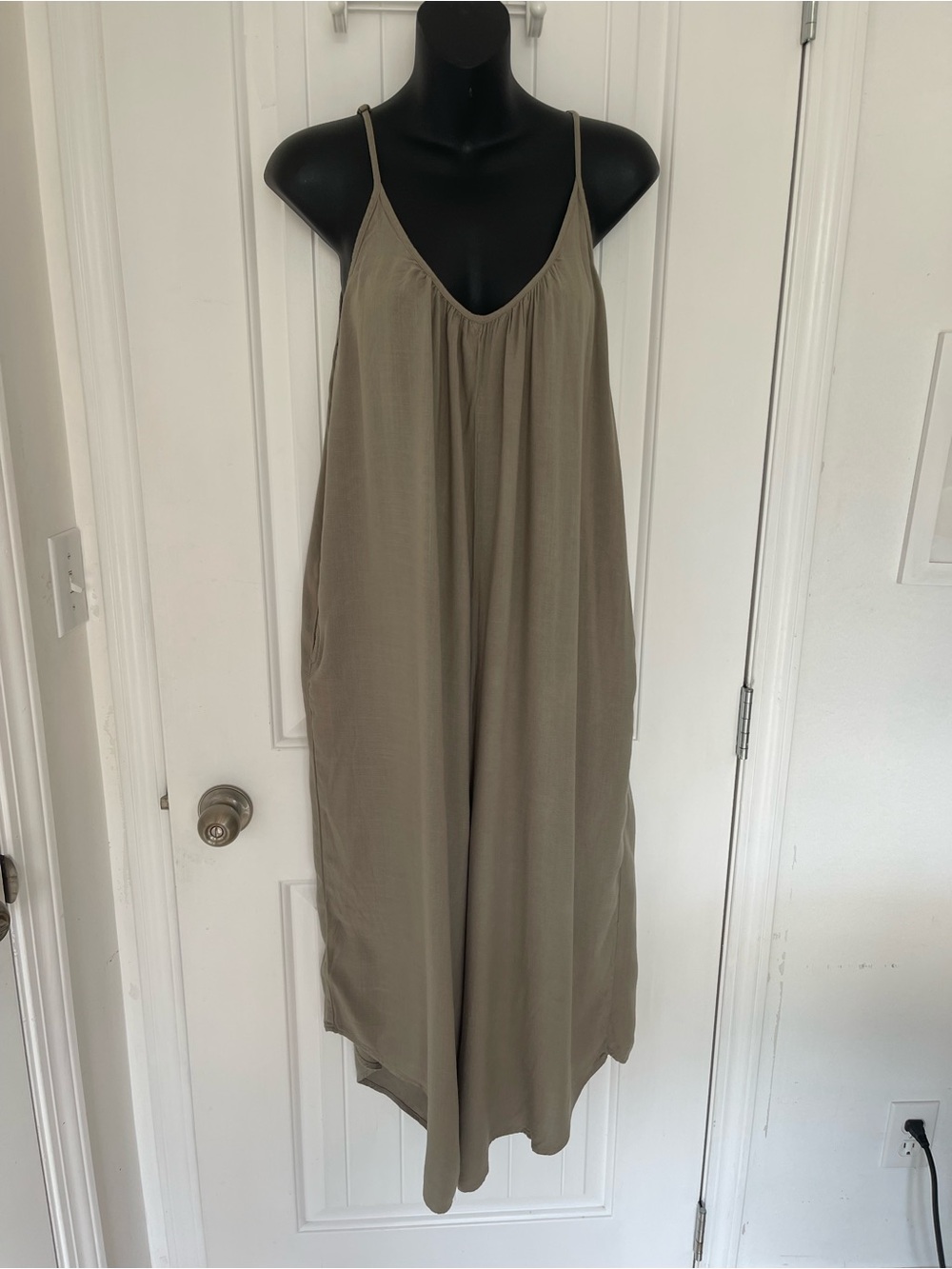 Shinestar Olive Strapless Spaghetti-Strap Maxi Jumpsuit